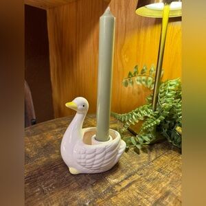 Bridgeport Swan Ceramic Candle Holder 1988 White Yellow Small Glazed Animal